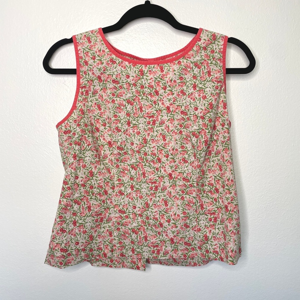 Halmode Petites Tank Top Pink Floral Button Back Vintage Style Shell Sz 12P